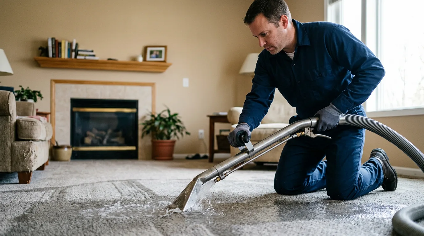 Water damage restoration technician working near Camargo, IL